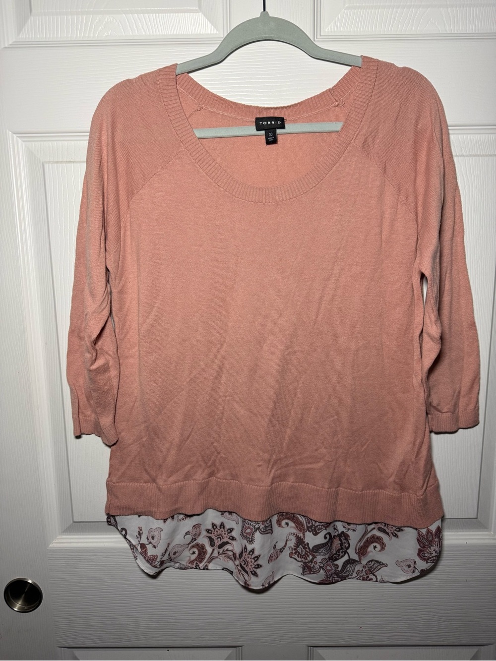 torrid Dusty Rose Layered Knit Sweater with Paisley Hem